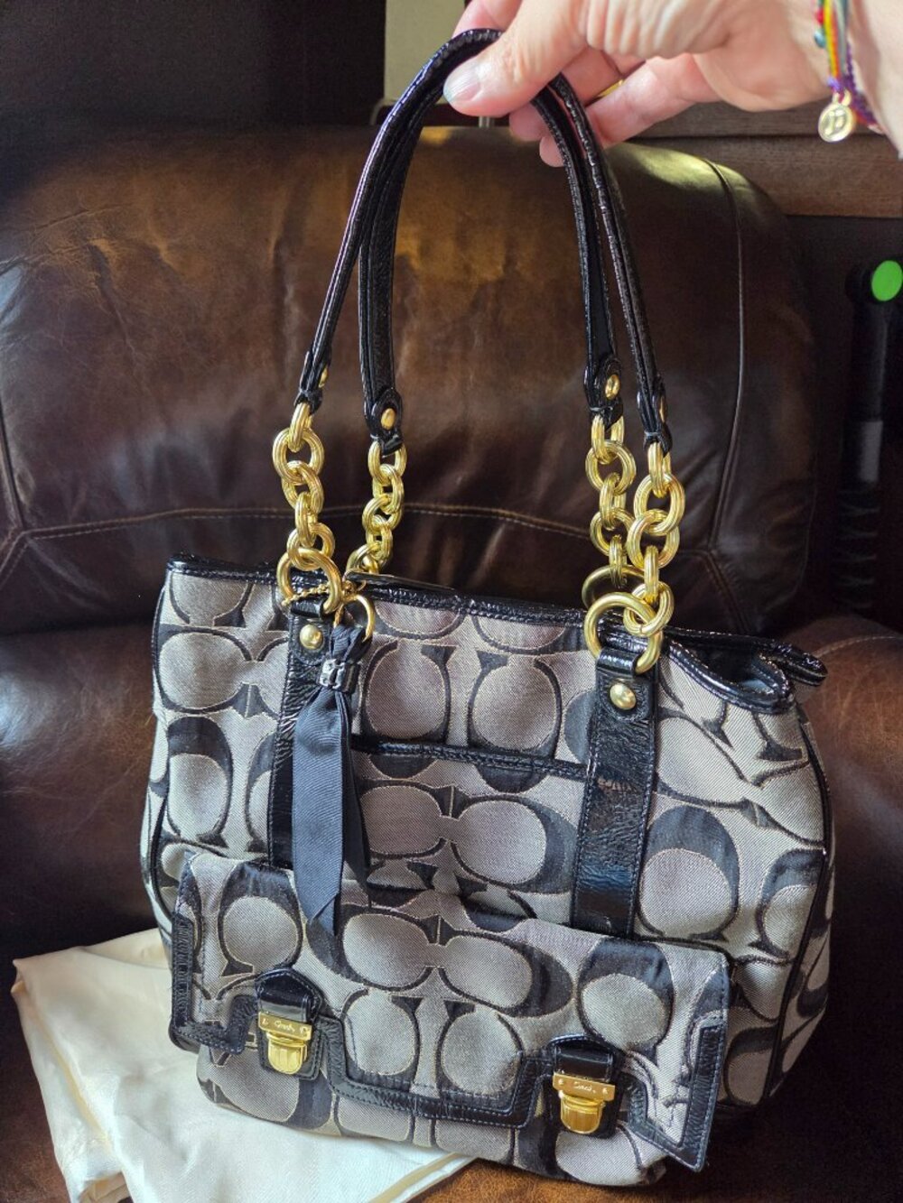 Coach Poppy Lurex Signature Tote, Shoulder Bag, Satchel w/ Dbl Handles, No 18355